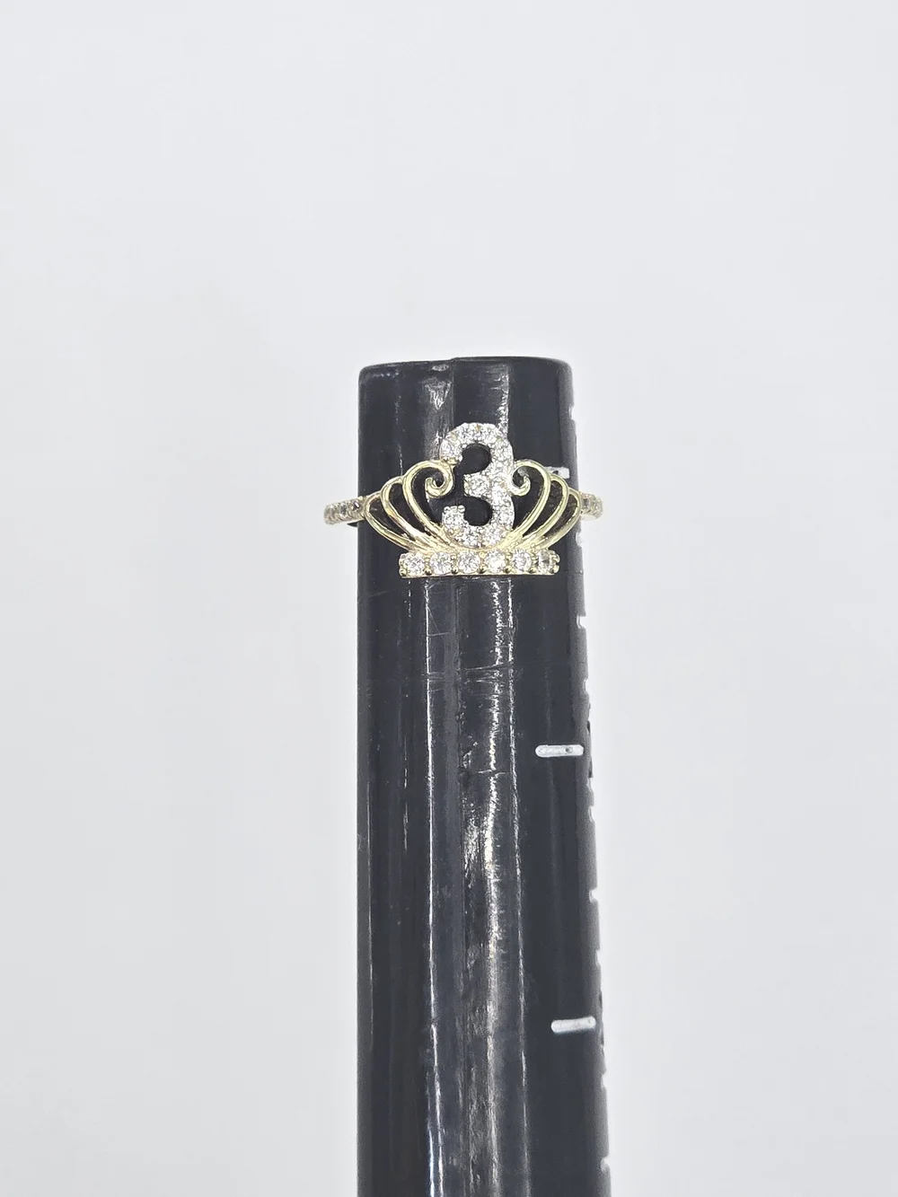10k Real Gold Crown Number 3 Ring with Clear Stones - Women Jewelry